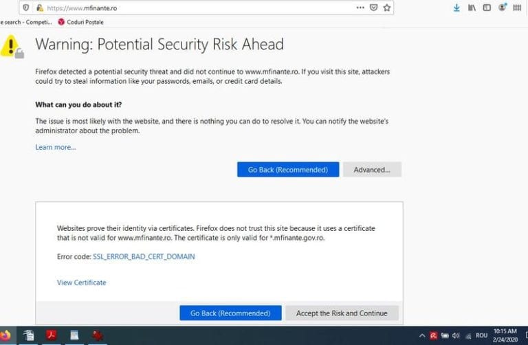 Site-ul Ministerului de Finanțe prezintă luni potențiale riscuri de securitate: Datele confidențiale introduse pe site nu mai sunt criptate