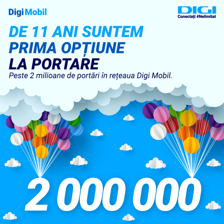 Digi Mobil e nr. 1 la portabilitate, cu peste 2 milioane de numere mobile. Vezi ce record a înregistrat în ianuarie 2020