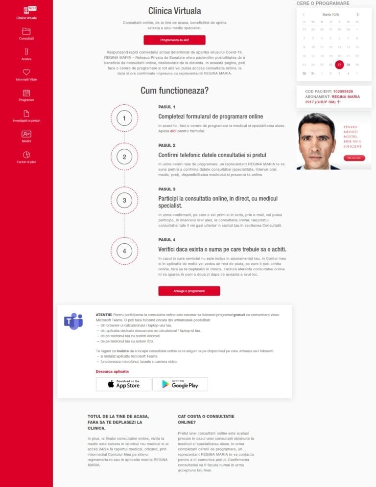 Coronavirus | Rețeaua de sănătate REGINA MARIA face consultații medicale online prin Clinica Virtuală