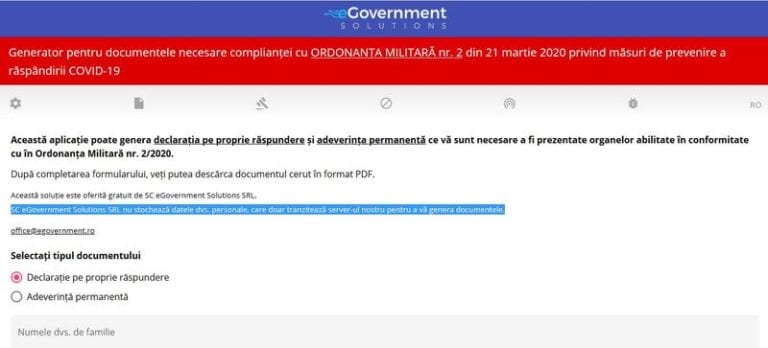 Un site care propunea introducerea datelor personale pentru a genera documentele necesare circulației în afara locuinței și-a închis aplicația / Grupul pentru Comunicare Strategică: Nu lucrăm cu ei / Protecția Datelor va investiga cazul Un site care propunea introducerea datelor personale pentru a genera documentele necesare circulației în afara locuinței și-a închis aplicația / Grupul pentru Comunicare Strategică: Nu lucrăm cu ei / Protecția Datelor va investiga cazul