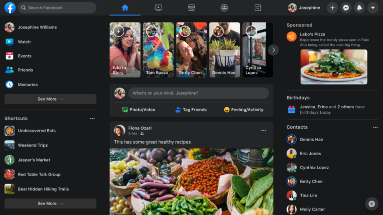 Facebook poate fi folosit in dark mode si pe desktop