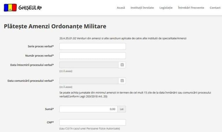 Amenzile pentru nerespectarea Ordonanțelor Militare pot fi plătite și online prin Ghișeul.ro