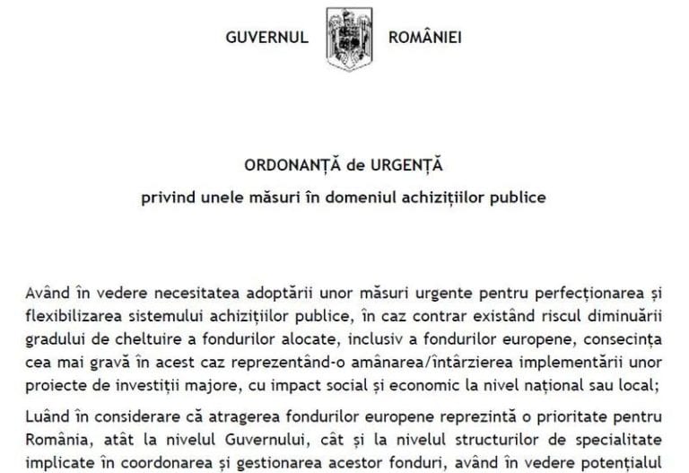 Guvernul Orban vrea să modifice legislația achizițiilor publice printr-o Ordonanță de Urgență de peste 40 de pagini: Digitalizarea controlului ex-ante, printre măsuri Guvernul Orban vrea să modifice legislația achizițiilor publice printr-o Ordonanță de Urgență de peste 40 de pagini: Digitalizarea controlului ex-ante, printre măsuri