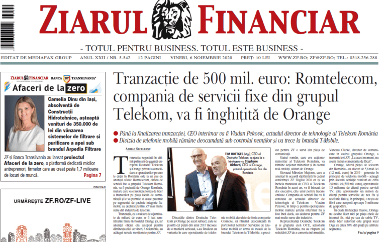 Este oficial. Grecii de la OTE confirmă informaţiile ZF: vânzarea fostului Romtelecom către Orange România s-a semnat la o valoare a companiei de 500 mil. euro. OTE trebuie să primească 268 mil.euro