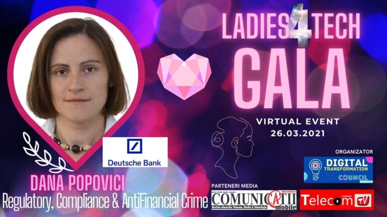 GALA LADIES 4TECH 2021: Dana POPOVICI, DB – Sectorul bancar nu este prea inovator, iar DB face eforturi să schimbe această stare de lucruri. Vrem să transformăm şi IT-ul din „enabler” pentru business într-un partener pentru business şi „driver” pentru noi idei de afaceri.