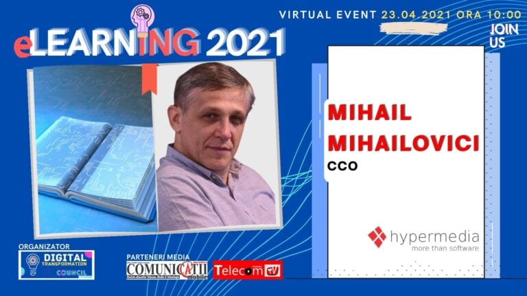 VIDEO Conferința eLEARNING 2021: Mihail MIHAILOVICI, HYPERMEDIA: Platforma românească HyperTalk Education pentru învățământ online și hibrid are 5 module: clasă virtuală, bibliotecă virtuală, laborator, evaluare și realizare de conținut.