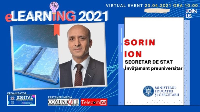 VIDEO Conferința eLEARNING 2021: Sorin ION, Secretar de Stat | Ministerul Educației: Ne propunem ca 100.000 de cadre didactice să fie formate pe competențe de pedagogie digitală, prin PNRR.