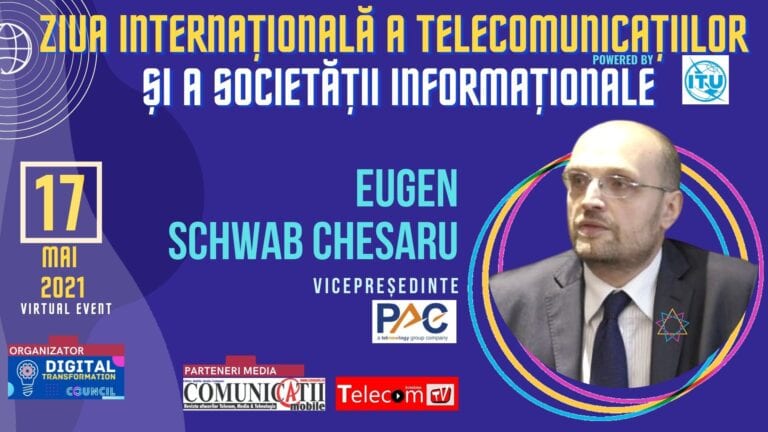 VIDEO Eugen Schwab-Chesaru, PAC: Accelerarea transformării digitale în anul pandemic 2020 este superficială. Investiţiile au scăzut semnificativ. Proiectele de 500 milioane euro pe hârtie din T4 2019 nu s-au implementat în 2020 şi nici în 2021. Chiar dacă se lansează proiecte, nu avem cu cine să le realizăm @ Conferința Ziua Internațională a Telecomunicațiilor și a Societății Informaționale 2021