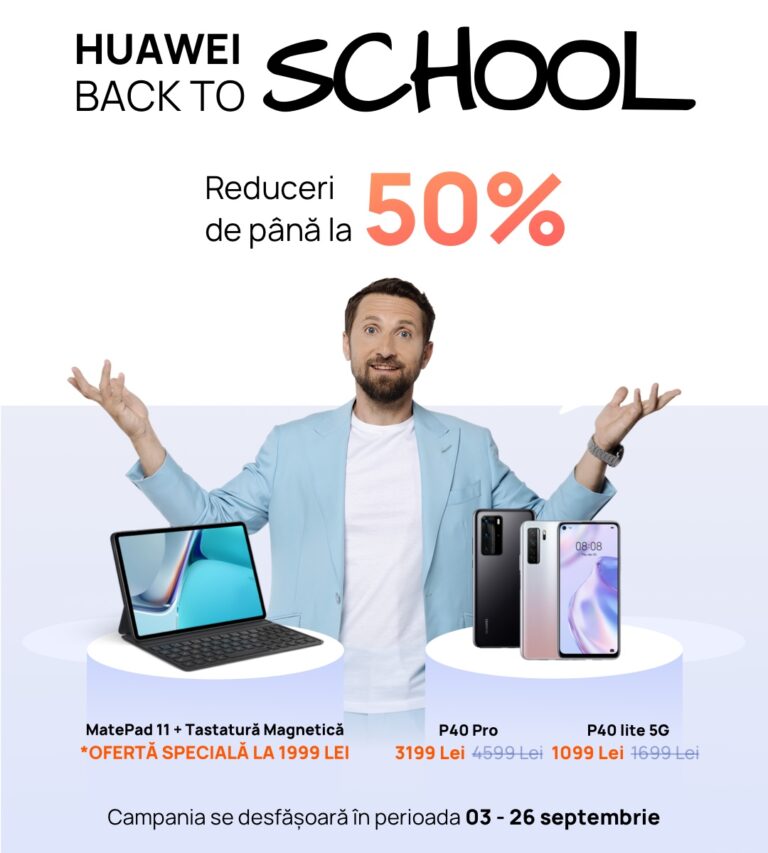 Săptămâna reducerilor Back To School la smartphone-urile şi tabletele Huawei, cu discounturi de până la 1.400 lei, respectiv 800 lei
