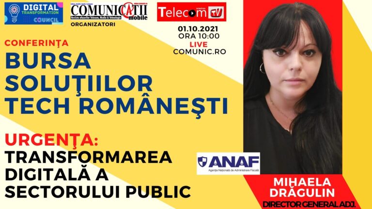 Mihaela DRĂGULIN, ANAF: Prin PNRR vrem să derulăm 41 de proiecte de digitalizare a ANAF, care însumează 215,3 milioane euro, fără TVA. Vizăm şi implementarea vămii electronice. ANAF a aprobat strategia pentru anii 2021 – 2024, cu patru obiective principale: îmbunătățirea serviciilor furnizate contribuabililor; soluții digitale integrate, care să permită transformarea digitală a instituției; prevenirea și combaterea evaziunii fiscale; eficiență și transparență.