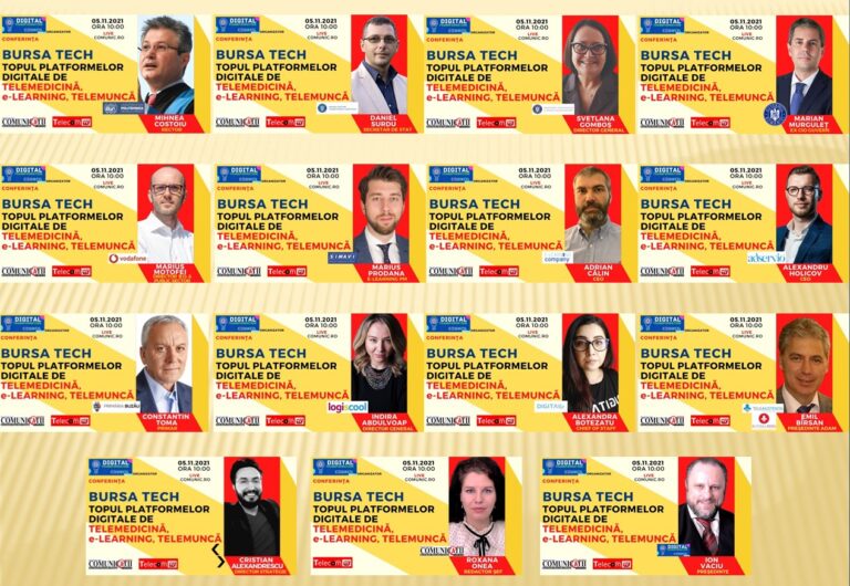 LIVE – VIP SPEAKERS la CONFERINȚA „TOPUL PLATFORMELOR DIGITALE DE TELEMEDICINĂ, eLEARNING, TELEMUNCĂ” – 5 noiembrie 2021