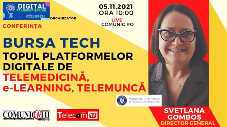 Svetlana GOMBOȘ @ BURSA TECH: Platformele de tele-medicină/școală/muncă ar trebui să fie folosite, nu doar să le testăm și apoi să le dăm la o parte. Proiectul catalogul școlar este întârziat şi toată lumea are nevoie de el, nu doar Educația. De acest proiect depinde toată proiecția viitoare din PNRR în sistemul educațional.