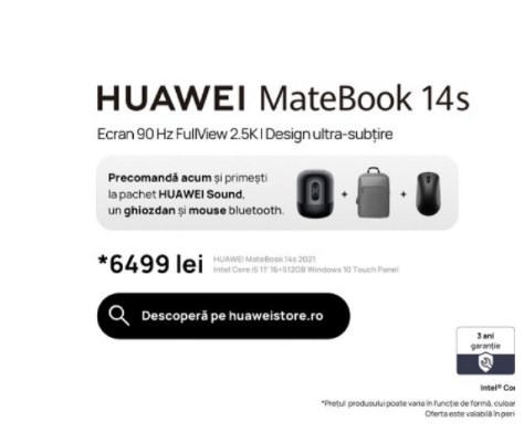 Huawei lansează noul laptop MateBook 14s, la prețul recomandat de 6.499 de lei