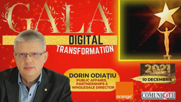 Dorin ODIAȚIU, ORANGE @ DIGITAL TRANSFORMATION GALA 2021: În 2022 vom avea licitația 5G, precum și Codul comunicațiilor, care va intra în vigoare, aşadar va fi un an bogat în evenimente. Orange România are rețeaua 5G cu cea mai mare acoperire și va continua investiţiile