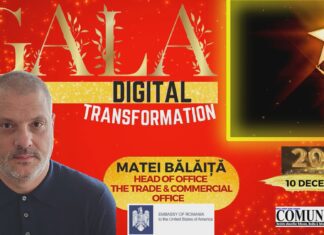 Matei BĂLĂIŢĂ, Ambasada României în SUA @ DIGITAL TRANSFORMATION GALA 2021: Nu există în această parte a lumii un partener mai puternic pentru SUA decât România. Trăim acum o oportunitate istorică. România este beneficiara unor oportunități de creştere economică prin dezvoltarea relației bilaterale în domenii precum securitatea cibernetică, energie și digitalizare