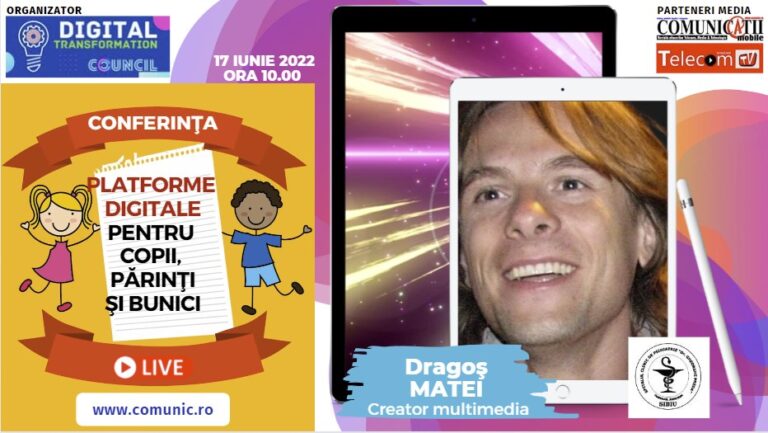 Dragoș Matei @ Platforme digitale pentru copii, părinți, bunici: Platformele digitale  par un lucru extraordinar de bun, dar este nevoie să învățăm să le folosim, atât noi, adulții, cât și copiii, pentru că pot induce și o stare de agitație, prin emularea sistemului nervos simpatic