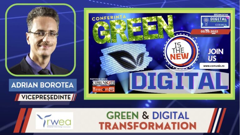 Borotea Adrian, RWEA @ GREEN IS THE NEW DIGITAL: În prezent, avem instalați circa 3.000 de MW de energie eoliană, cu o producție curentă de 2.000 de MW. Până în 2030, planurile de investiții vor majora capacitatea de producție instalată la 6.500 de MW, dacă vom păstra o legislație în care investitorii vor avea încredere. Vrem să convingem companiile să producă turbinele și alte componente în România.