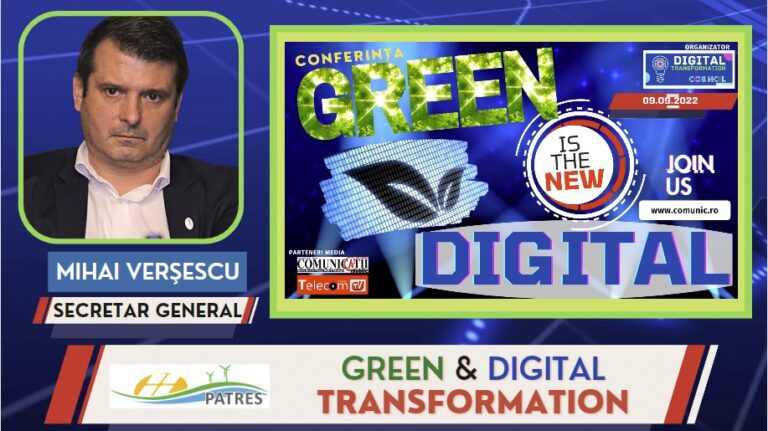 Mihai Verșescu, PATRES @ GREEN IS THE NEW DIGITAL: Transformarea digitală este în strânsă legătură cu producția de energie regenerabilă, care este impredictibilă și, în contextul descentralizării producției de energie electrică, este neapărat necesară digitalizarea rețelei. Nu trebuie uitat rolul prosumatorilor, care în viitor vor fi din ce în ce mai mulți din cauza prețului ridicat al energiei, iar fără digitalizare sistemul nu îi va putea prelua.