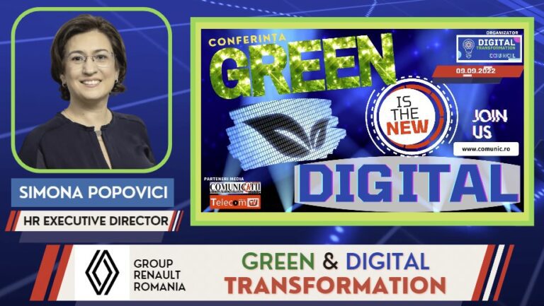 Simona Popovici, Group Renault Romania @ GREEN IS THE NEW DIGITAL: Oamenii se schimbă mai încet decât tehnologia și pentru asta trebuie să găsim soluții. Dacă vrei să faci o transformare în societate, trebuie ca cel puțin 10% din populația țintă să fie cu tine. În România, încă nu avem 10%.