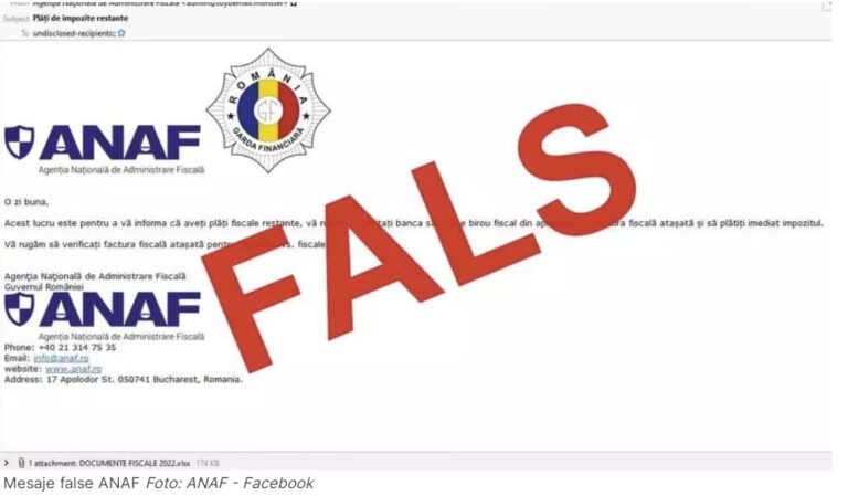 Mesaje false în numele ANAF: nu deschideți documentul denumit “factura fiscală”