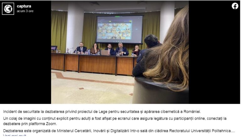 Incident de securitate: Un colaj de imagini pornografice a fost afișat la o dezbatere organizată de Ministerul Digitalizării / Reacția Ministerului: Facem toate demersurile pentru identificarea celor vinovați
