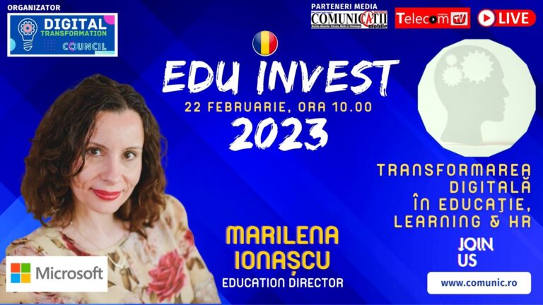 Marilena IONAŞCU, Microsoft @ EDU Invest 2023: În România credem în puterea parteneriatului public-privat și în proiecte de educație, iar la nivel global Microsoft a lansat în plină pandemie Global Skilling Initiative, un program de educare și reeducare în competențe digitale a 25 milioane de persoane.