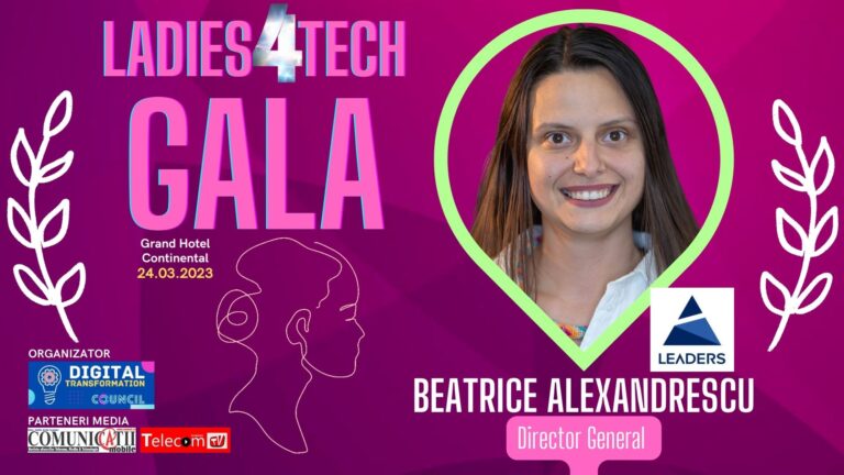 VIDEO Beatrice ALEXANDRESCU, Fundaţia LEADERS @ GALA LADIES 4TECH 2023: Toate programele Leaders presupun învățare experiențială, asta înseamnă că ne uităm la trei relații importante din viața fiecărui lider: relația cu propria persoană, cu persoanele din jur și cu comunitatea din care face parte.