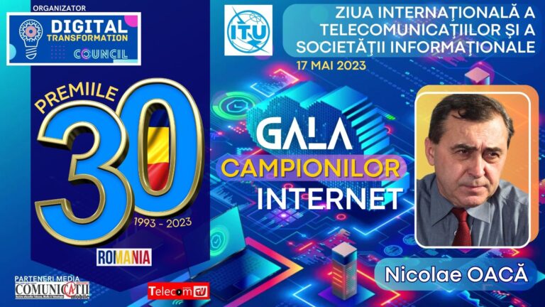 Nicolae OACĂ @ GALA 30 de ani de Internet .RO: Astăzi, 17 mai, este Ziua internațională a telecomunicațiilor şi a societăţii informaţionale, dar în denumirea entităților din România nu mai găsim cuvintele „comunicații” și „telecomunicații”. Guvernanții au avut grijă să desființeze tot ce înseamnă telecomunicații.