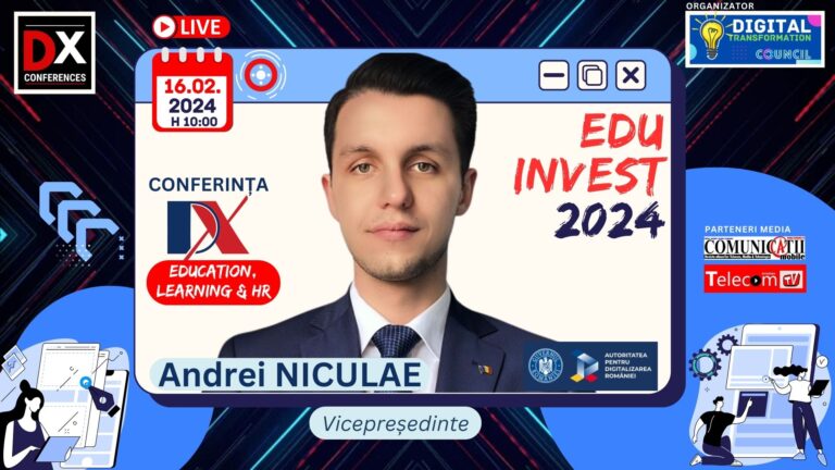 NICULAE Andrei, ADR @ EDU INVEST 2024: Prin PNRR, punem la dispoziția IMM-urilor 36 de milioane euro pentru pregătirea angajaților în domeniul tehnologiilor avansate, pentru  achiziția de cursuri de AI, machine learning, blockchain, cloud