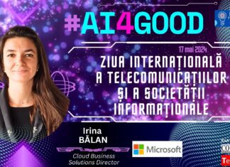 Irina BĂLAN, Microsoft @ Ziua Internațională a Telecomunicațiilor și a Societății Informaționale: De la ChatGPT încoace vorbim despre inteligența artificială în masă, chiar dacă ea există de peste 30 de ani. Internetul a fost adoptat de 100 de milioane de utilizatori în 17 ani, telefonul mobil în 7 ani, dar ChatGPT a ajuns la 100 de milioane de utilizatori în 3 luni
