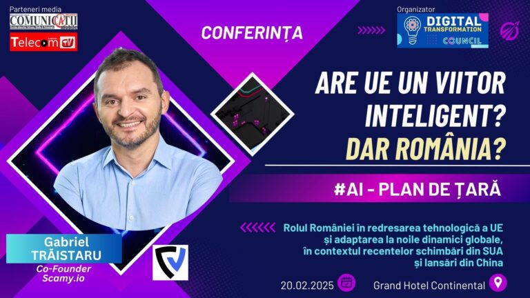 Gabriel Trăistaru, Scamy.io @ Conferința #AI – Plan de țară: Inovație românească în lupta cu escrocheriile digitale