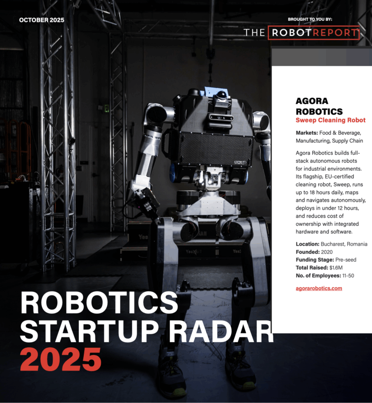 Premieră pentru România: Agora Robotics, start-up-ul local care produce roboţi de curăţenie industrială, inclus de publicaţia „The Robot Report“ în topul global al celor mai promiţătoare 100 de start-up-uri de urmărit în 2025