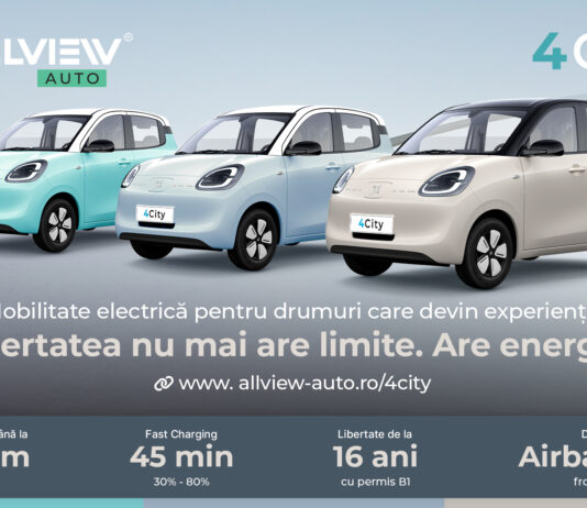 4City de la Allview Auto: prima mașină electrică urbană, cu autonomie de până la 300 km, care poate fi condusă de la 16 ani