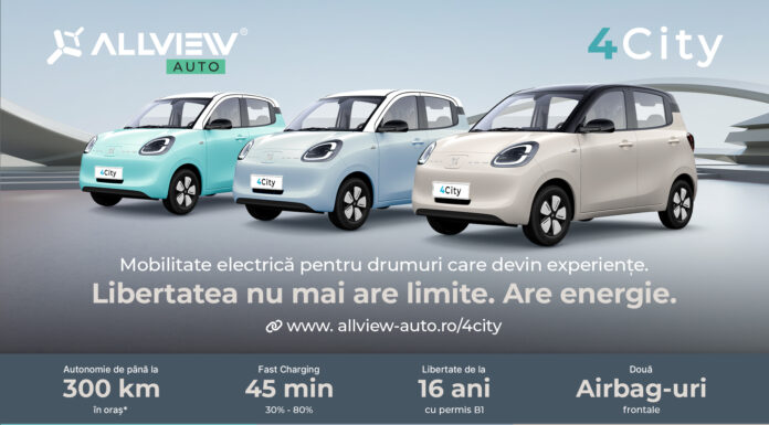 4City de la Allview Auto: prima mașină electrică urbană, cu autonomie de până la 300 km, care poate fi condusă de la 16 ani
